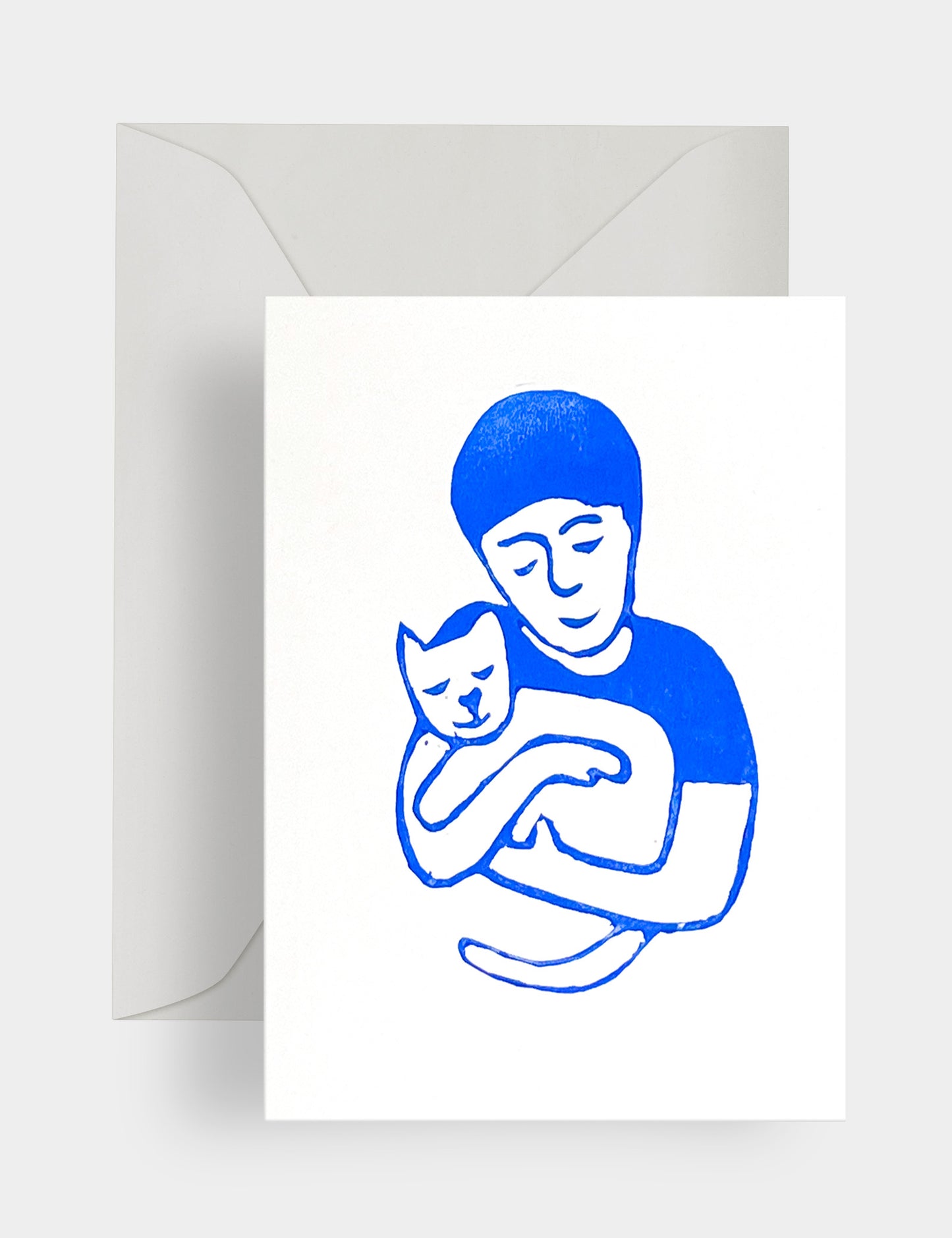 Boy holding cat - Linoleum print